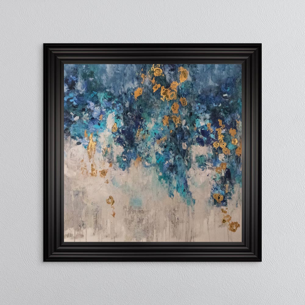 Blooming Blue 1 with Gold Foil Embellishment - Framed Wall Art