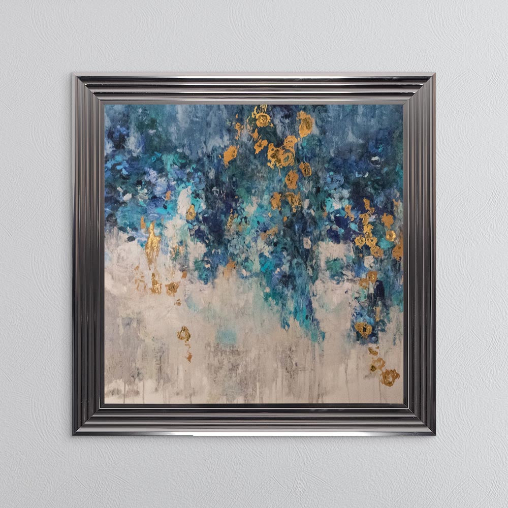 Blooming Blue 1 with Gold Foil Embellishment - Framed Wall Art