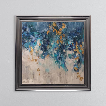 Blooming Blue 1 with Gold Foil Embellishment - Framed Wall Art