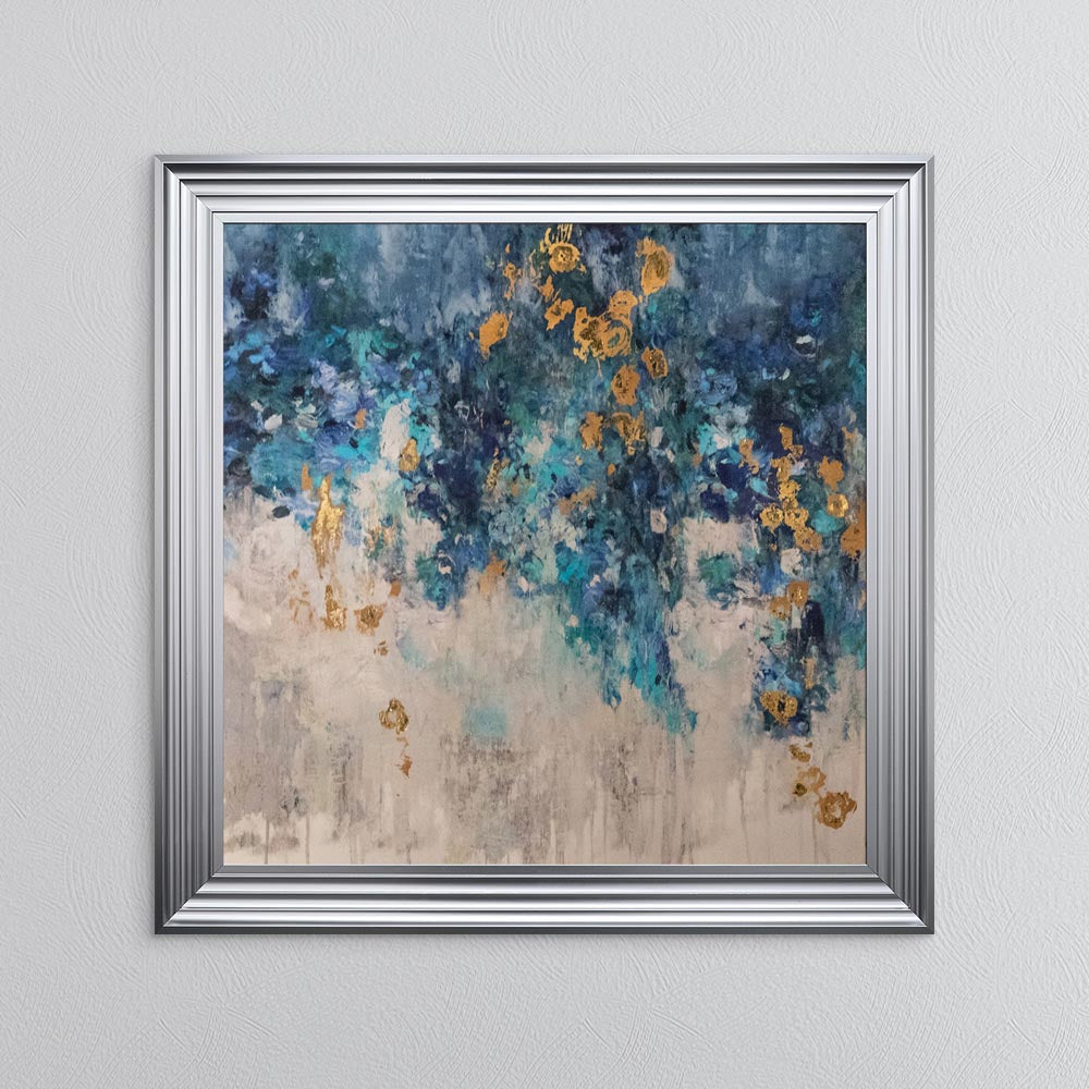 Blooming Blue 1 with Gold Foil Embellishment - Framed Wall Art