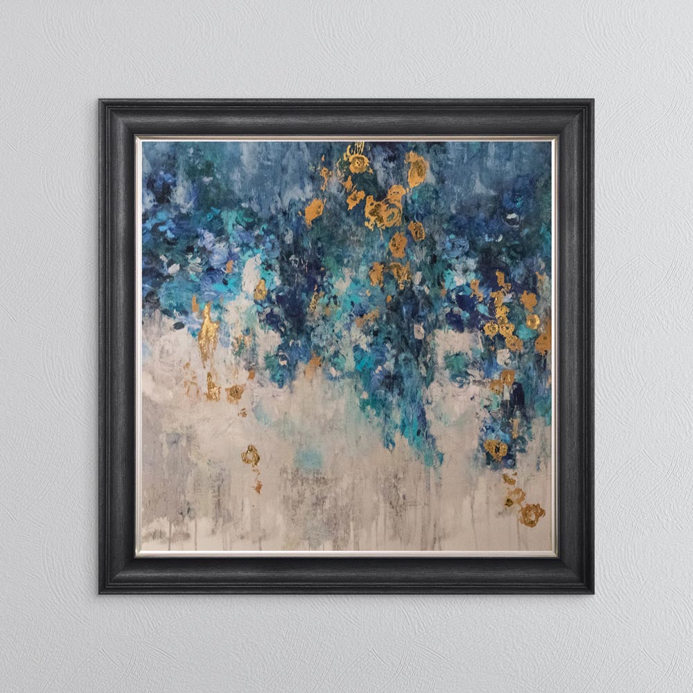 Blooming Blue 1 with Gold Foil Embellishment - Framed Wall Art