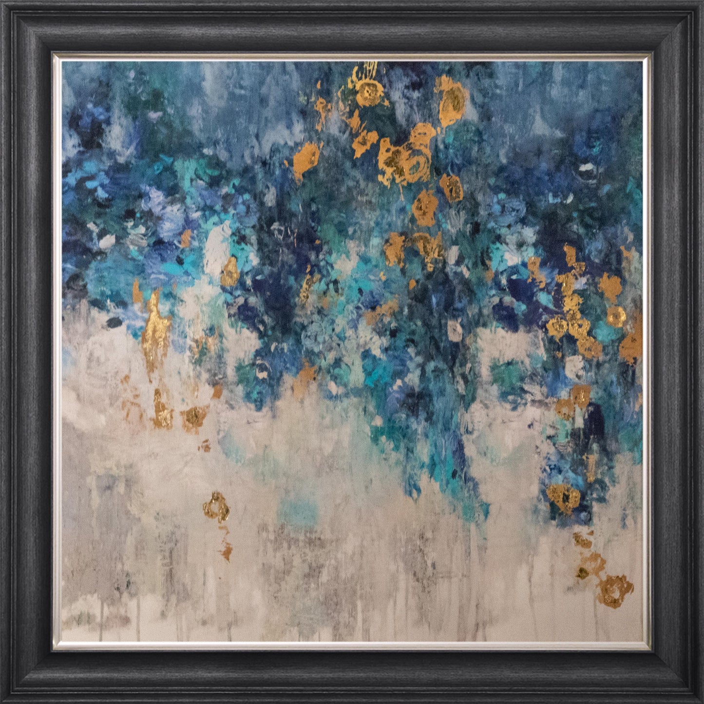 Blooming Blue 1 with Gold Foil Embellishment - Framed Wall Art