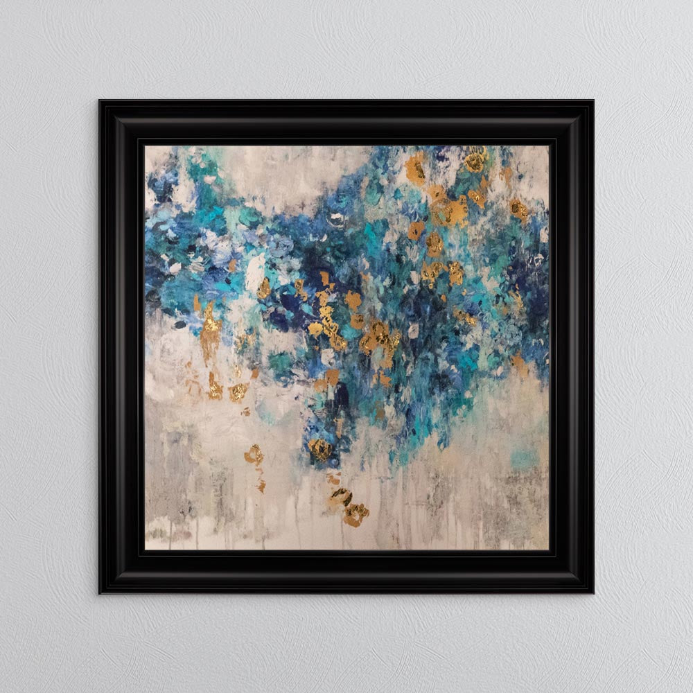 Blooming Blue 2 with Gold Foil Embellishment - Framed Wall Art