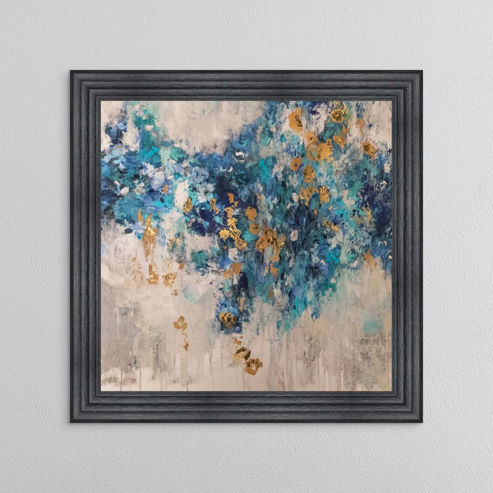 Blooming Blue 2 with Gold Foil Embellishment - Framed Wall Art
