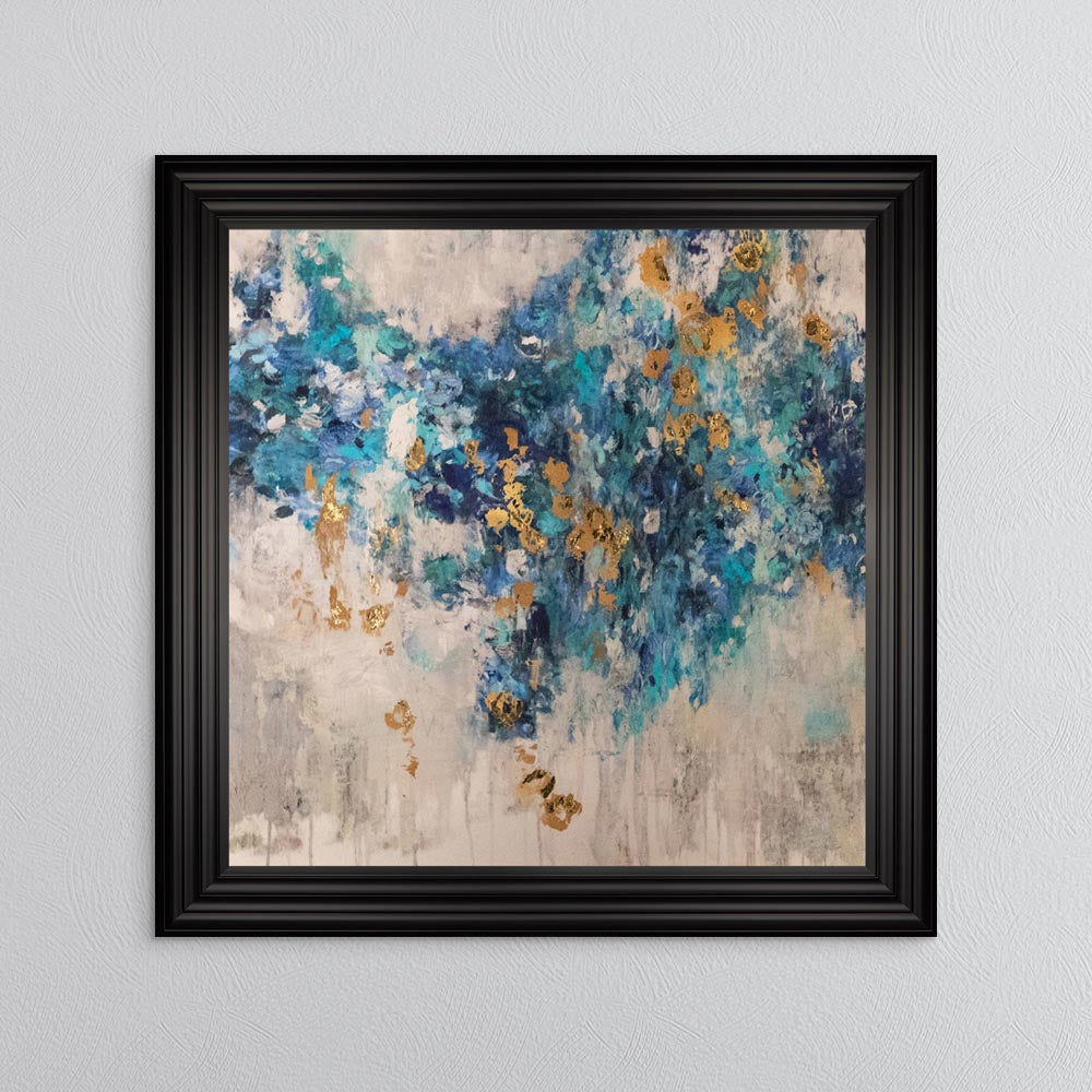 Blooming Blue 2 with Gold Foil Embellishment - Framed Wall Art