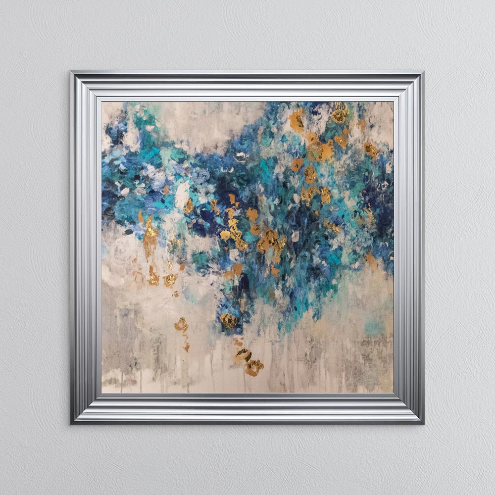 Blooming Blue 2 with Gold Foil Embellishment - Framed Wall Art