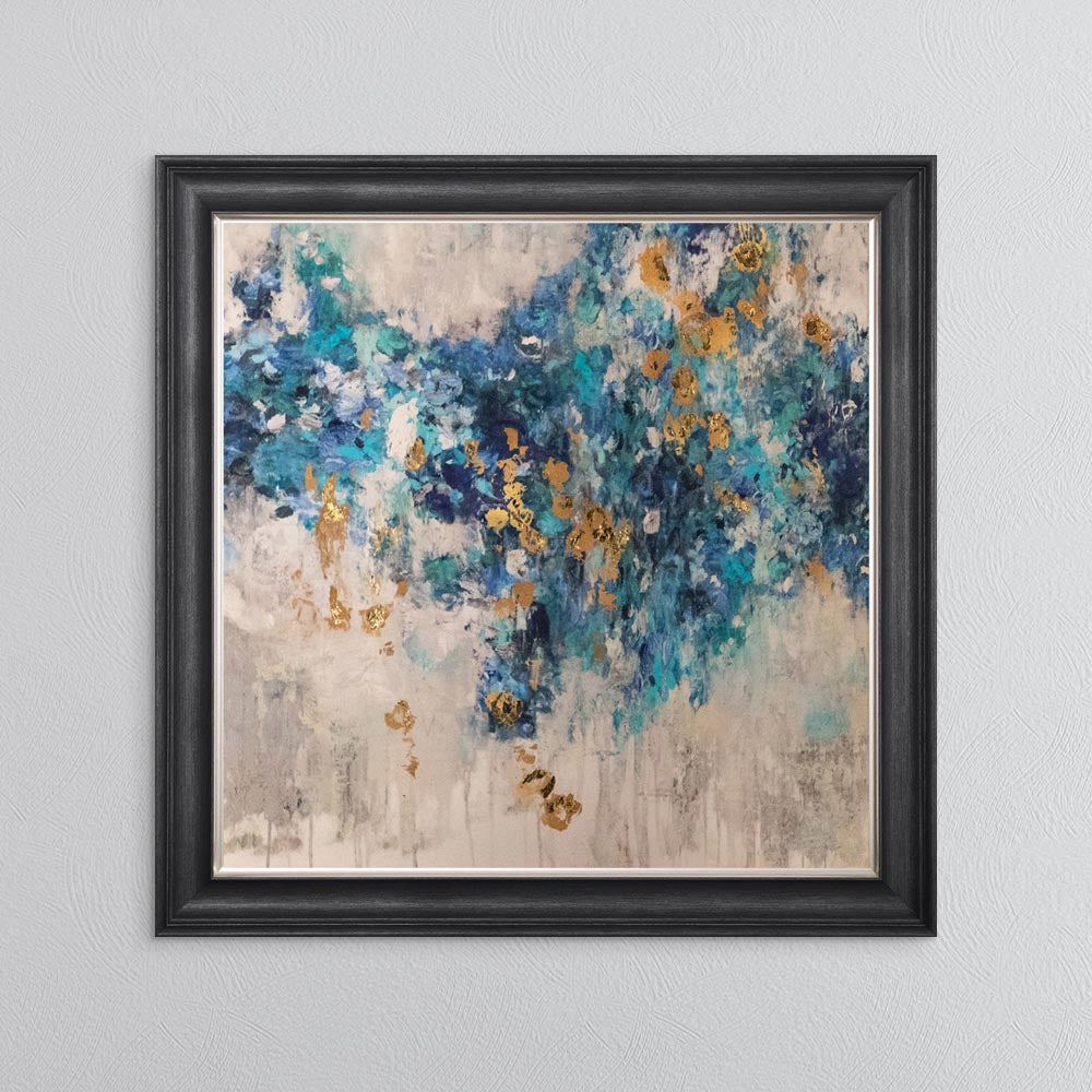 Blooming Blue 2 with Gold Foil Embellishment - Framed Wall Art