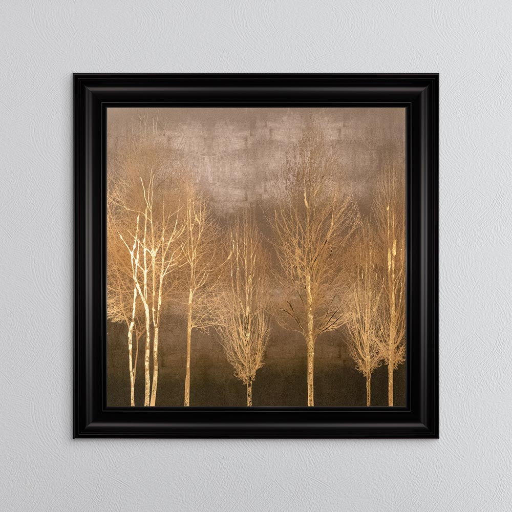 Golden Trees on Gold with Gold Foil Embellishment - Framed Wall Art