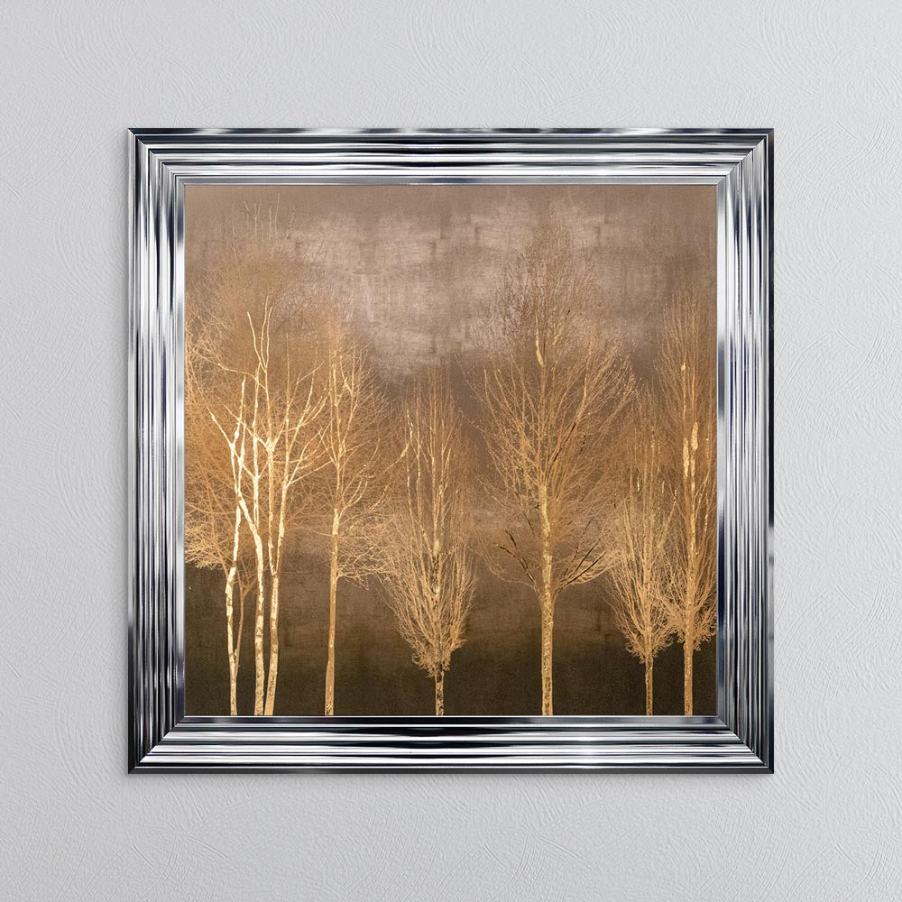 Golden Trees on Gold with Gold Foil Embellishment - Framed Wall Art