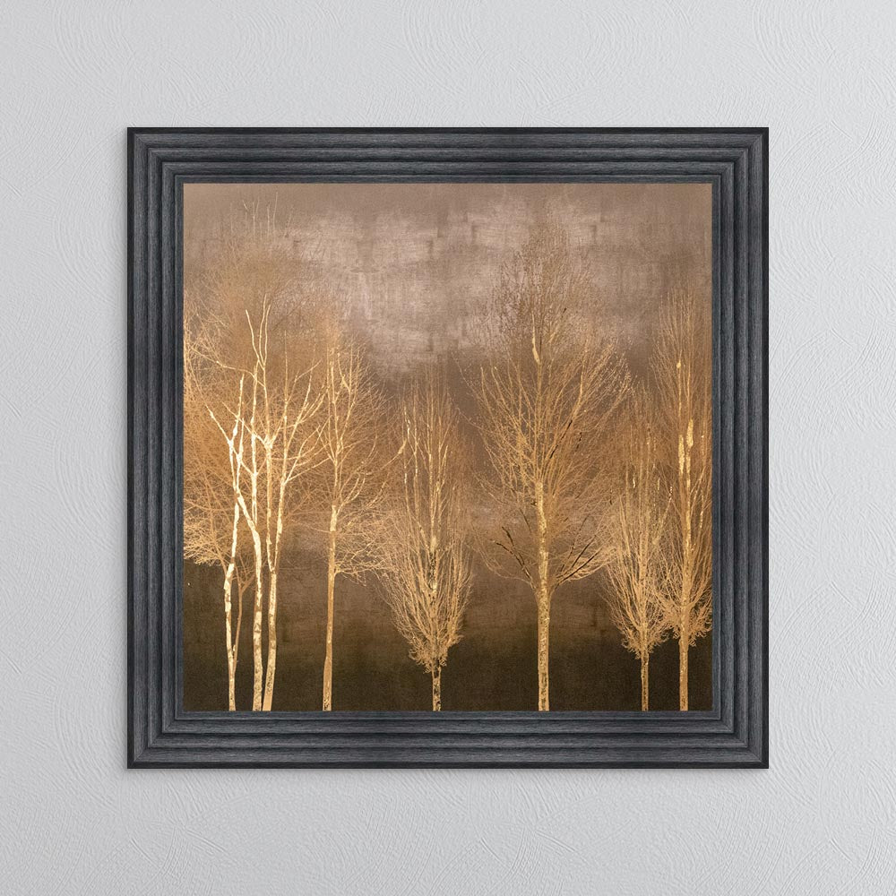 Golden Trees on Gold with Gold Foil Embellishment - Framed Wall Art