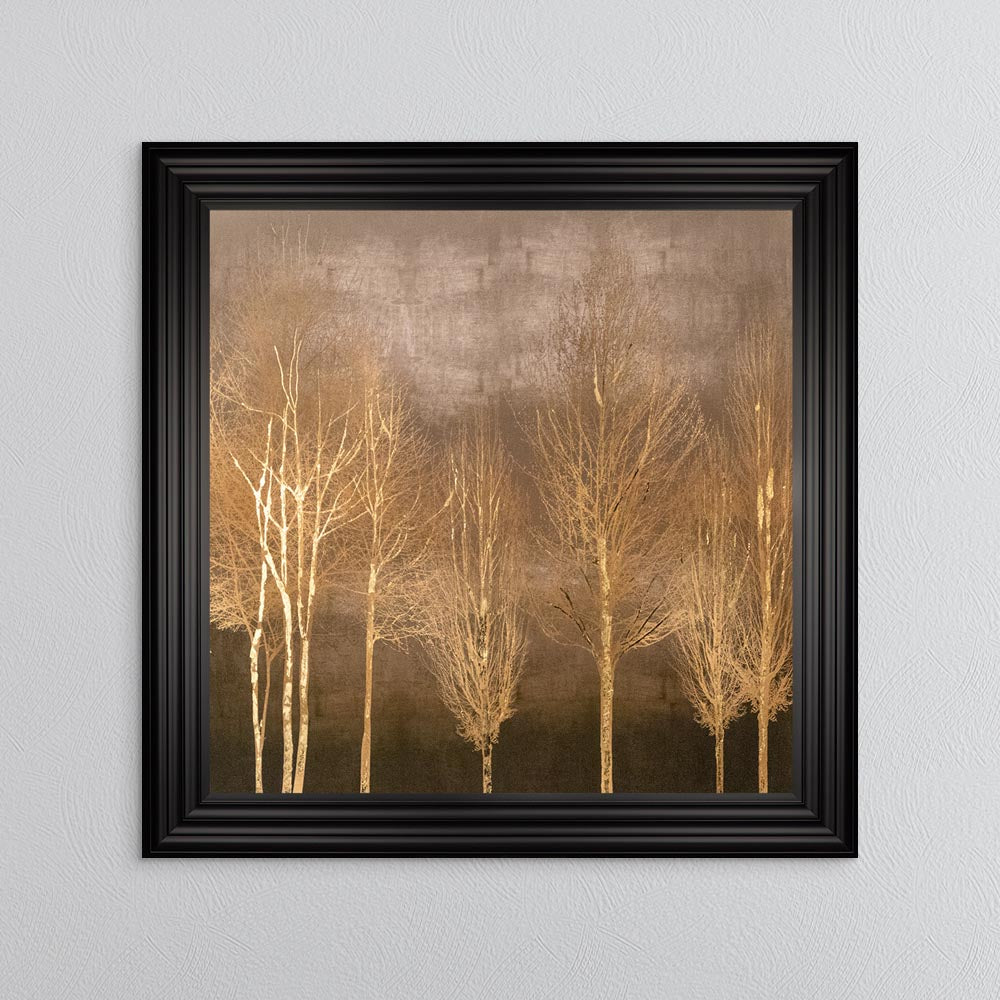 Golden Trees on Gold with Gold Foil Embellishment - Framed Wall Art