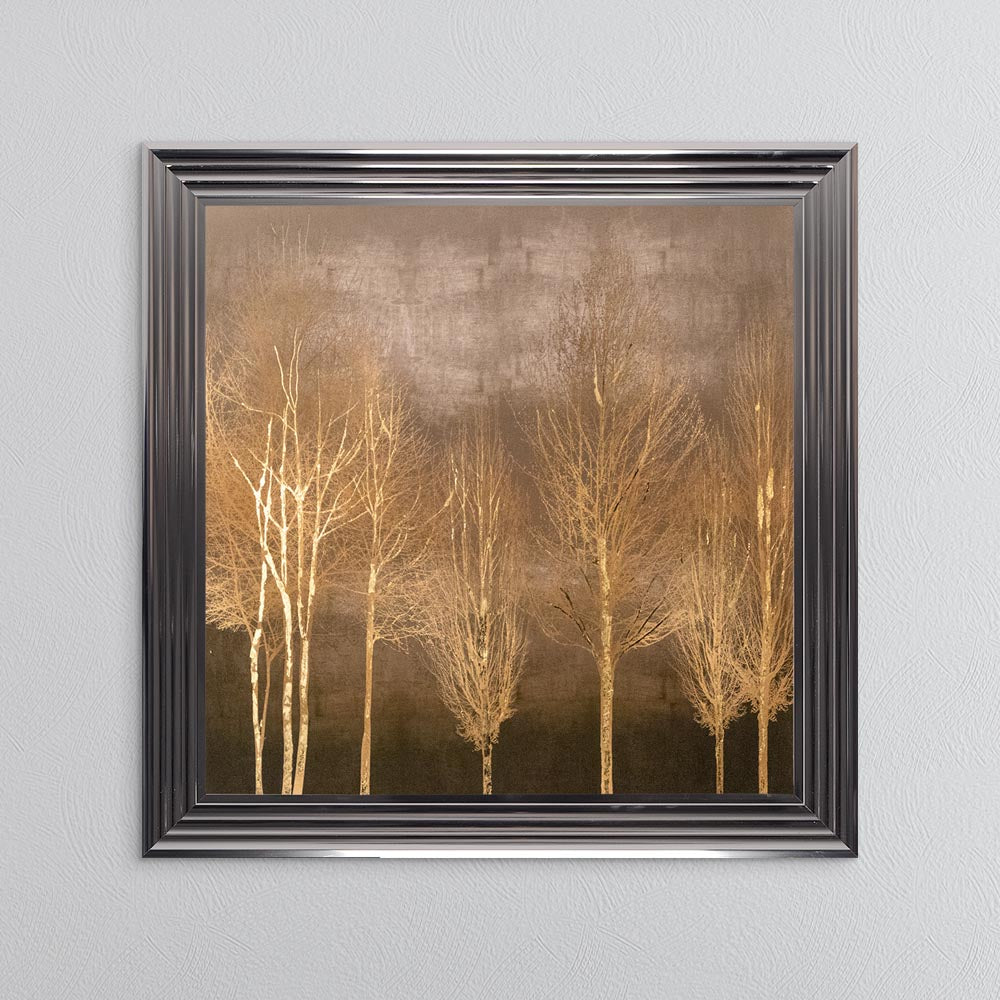 Golden Trees on Gold with Gold Foil Embellishment - Framed Wall Art