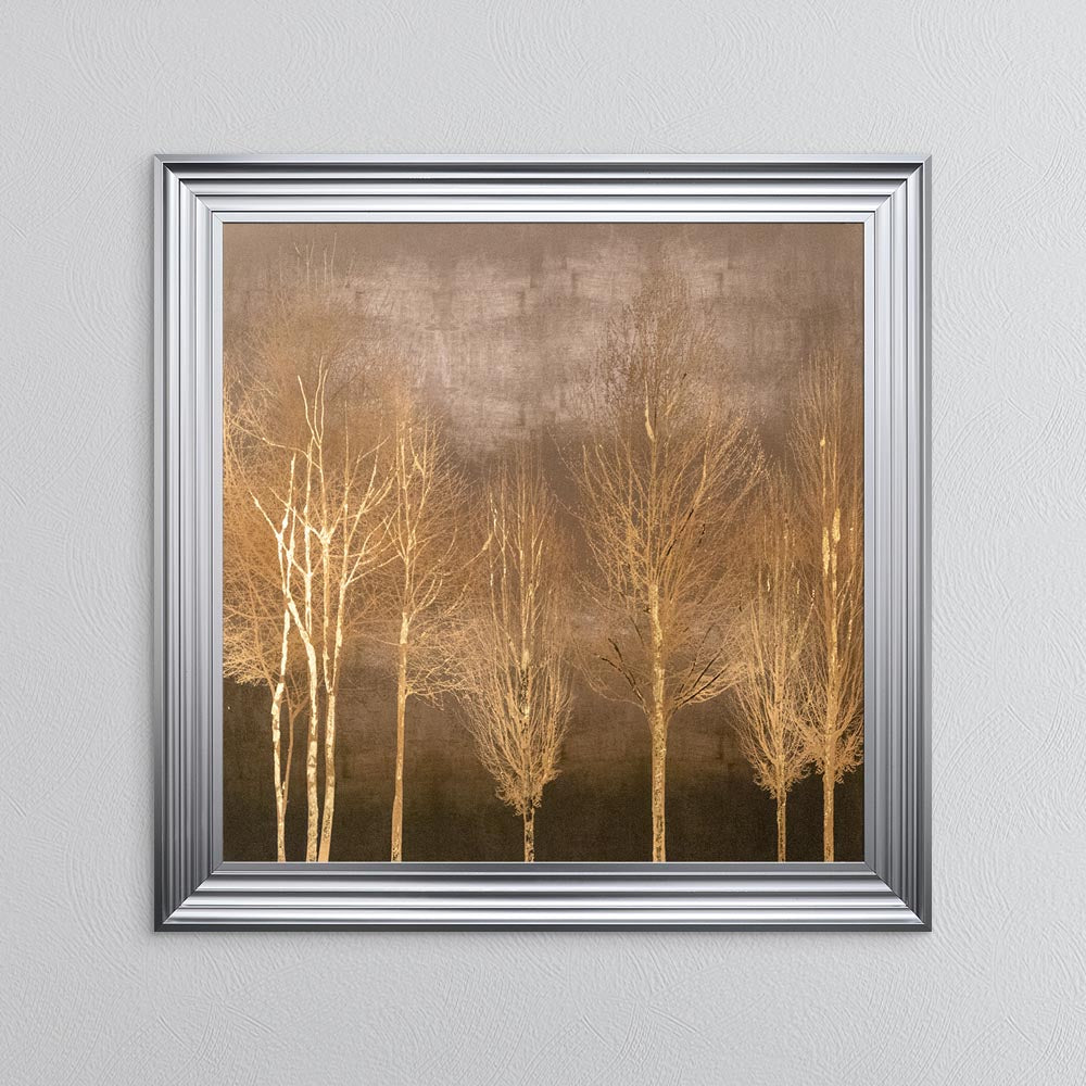 Golden Trees on Gold with Gold Foil Embellishment - Framed Wall Art