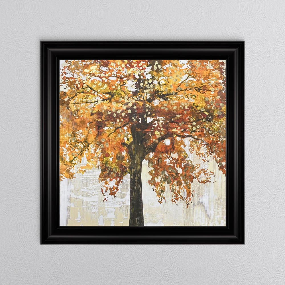Solo Orange Tree with Gold Foil Embellishment Framed Wall Art