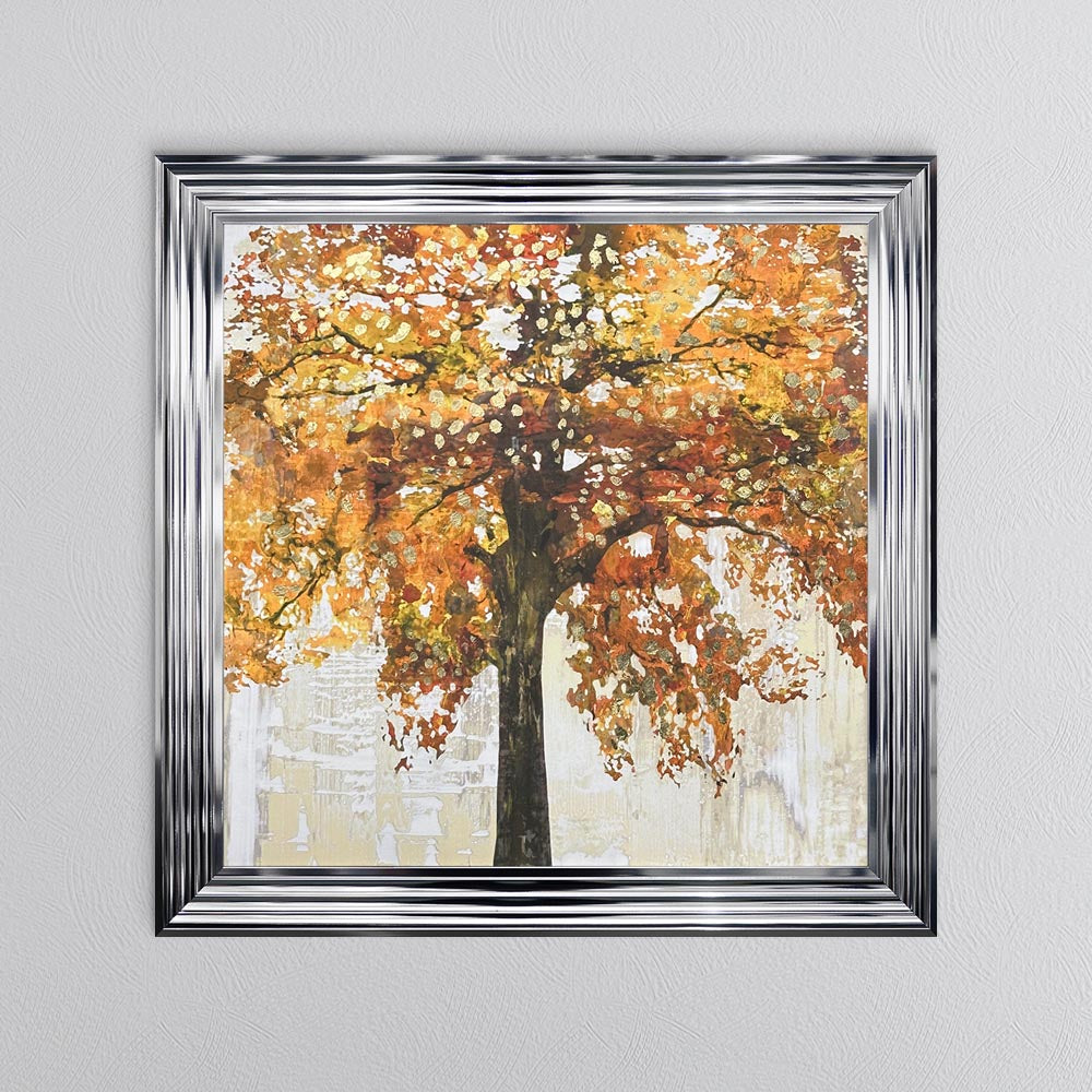 Solo Orange Tree with Gold Foil Embellishment Framed Wall Art