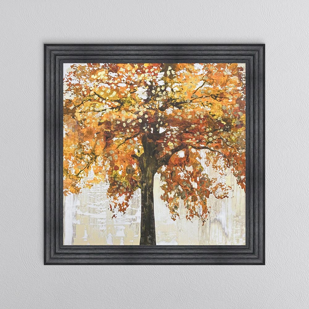 Solo Orange Tree with Gold Foil Embellishment Framed Wall Art