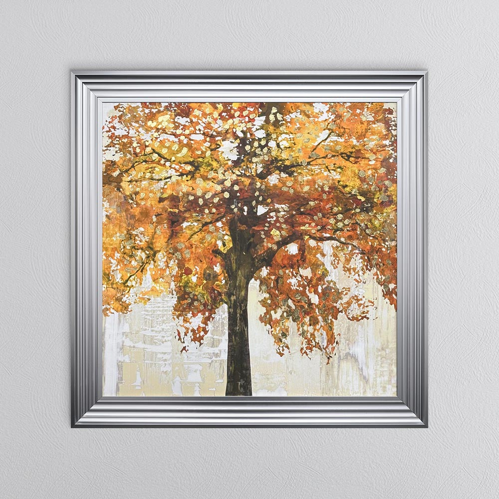 Solo Orange Tree with Gold Foil Embellishment Framed Wall Art