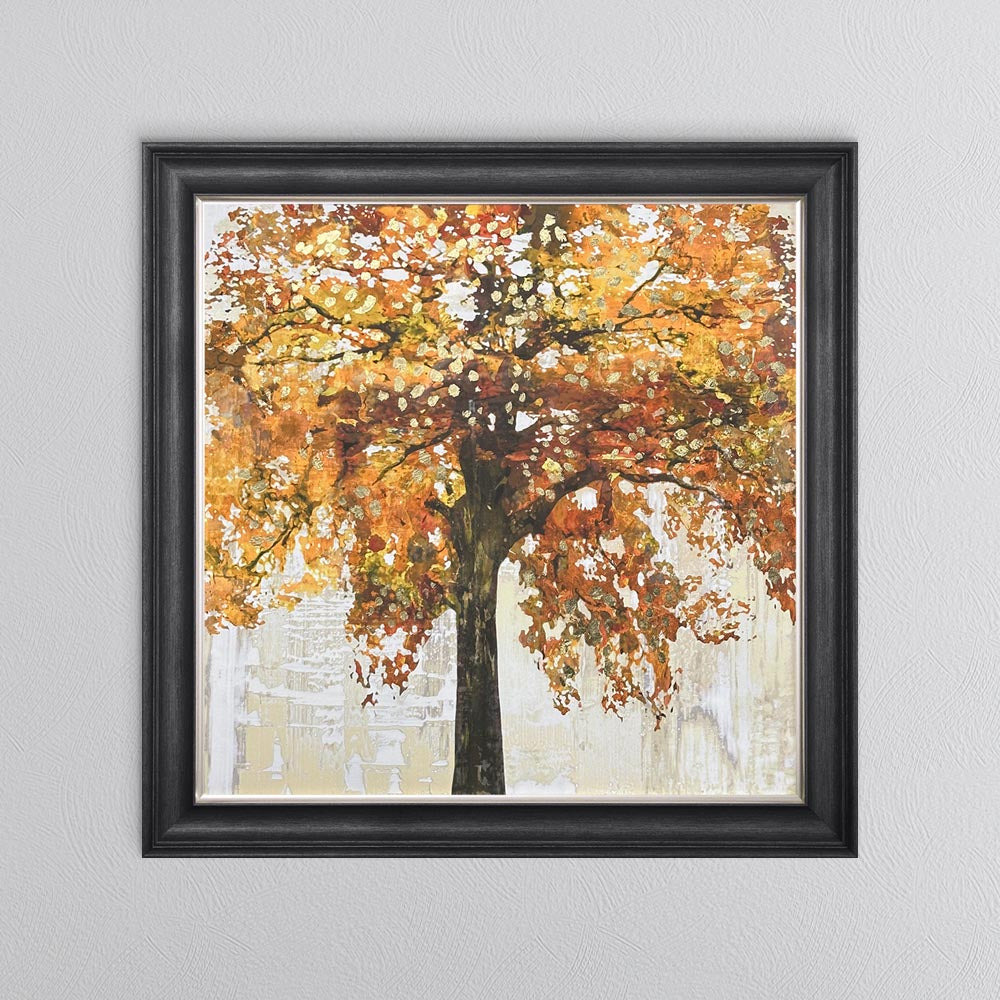 Solo Orange Tree with Gold Foil Embellishment Framed Wall Art