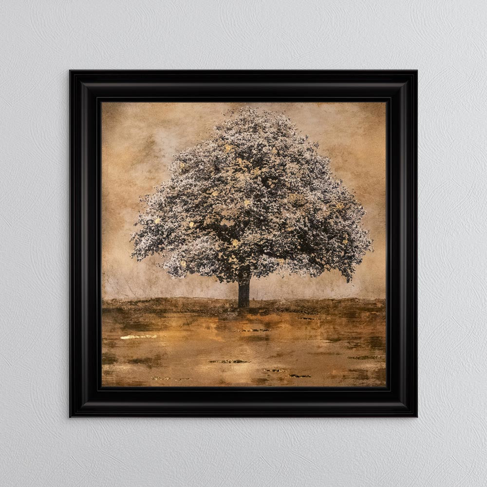 Stately Gold Tree with Gold Foil Embellishment Framed Wall Art