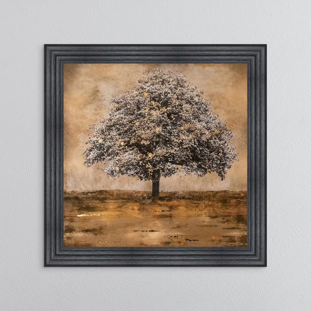 Stately Gold Tree with Gold Foil Embellishment Framed Wall Art