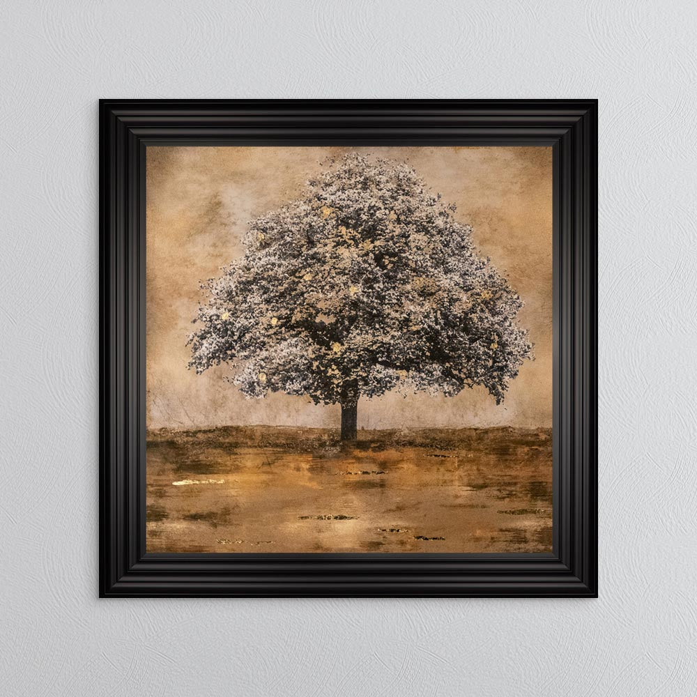 Stately Gold Tree with Gold Foil Embellishment Framed Wall Art