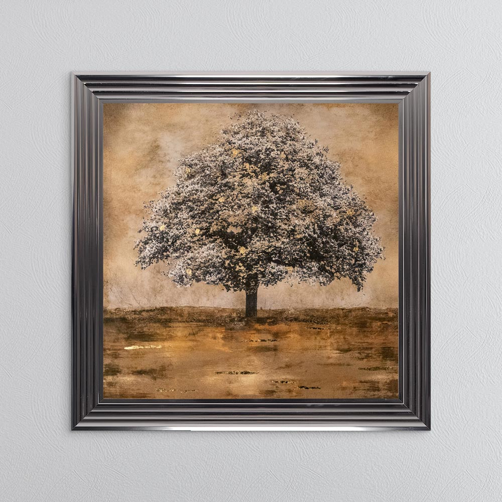 Stately Gold Tree with Gold Foil Embellishment Framed Wall Art