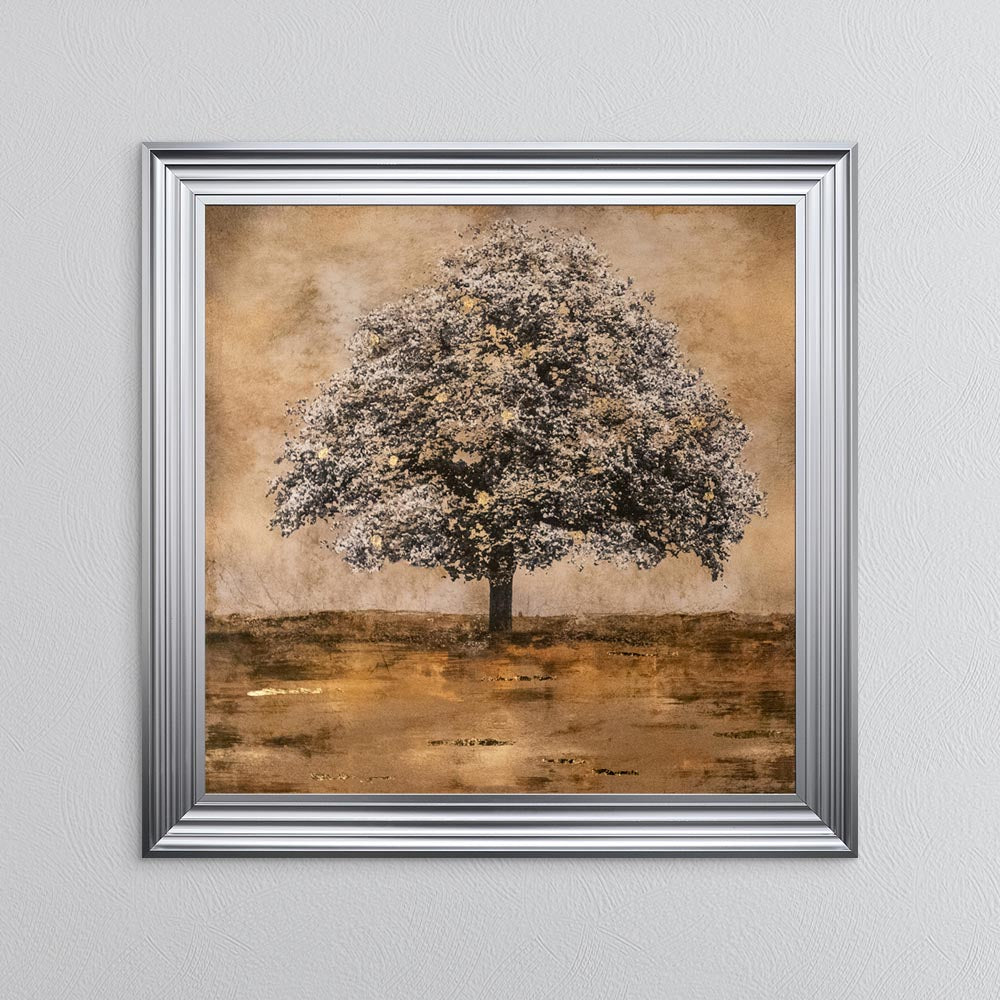 Stately Gold Tree with Gold Foil Embellishment Framed Wall Art