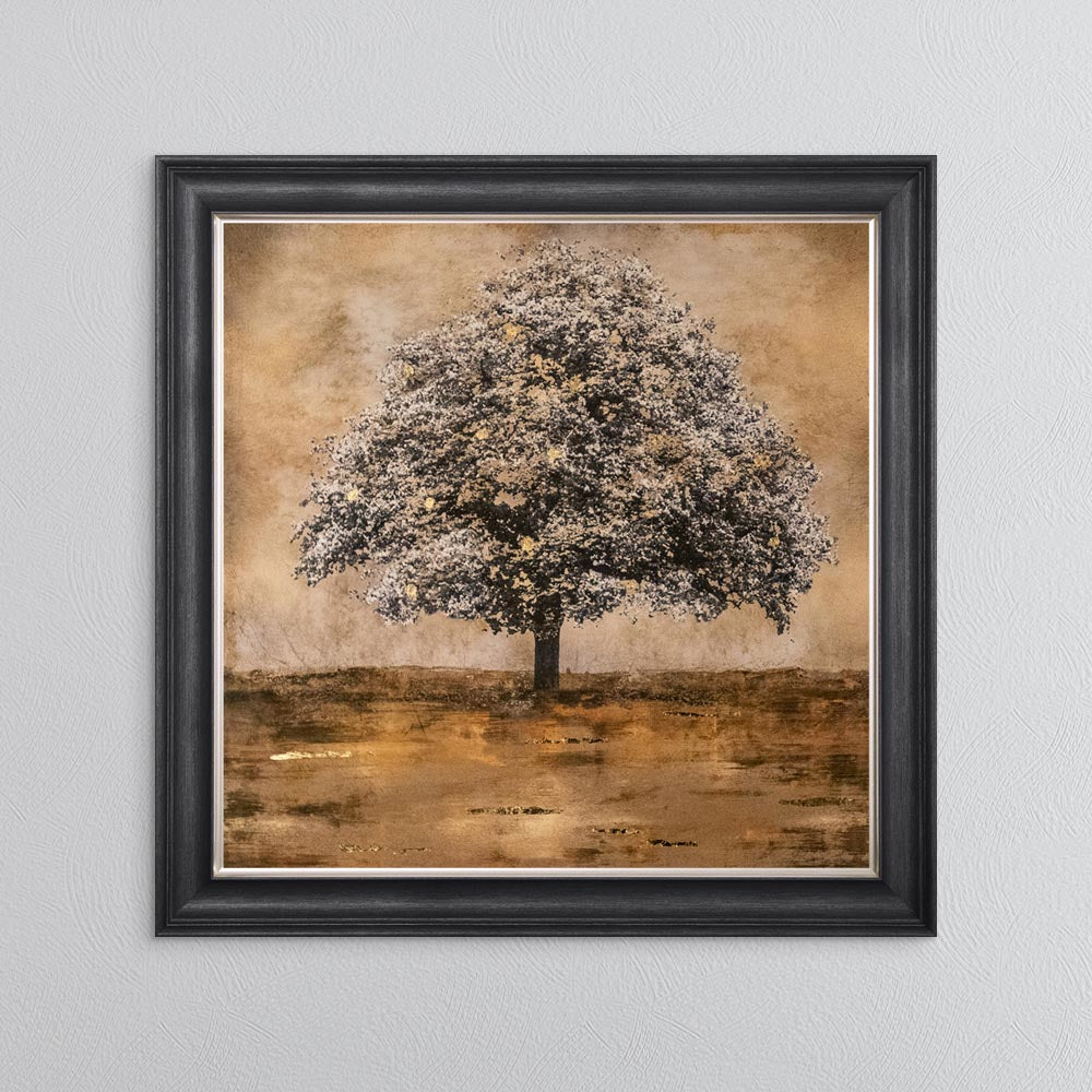 Stately Gold Tree with Gold Foil Embellishment Framed Wall Art