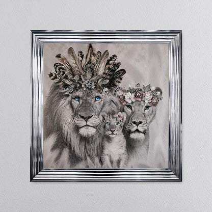 Lion Family With One Cub Framed Wall Art