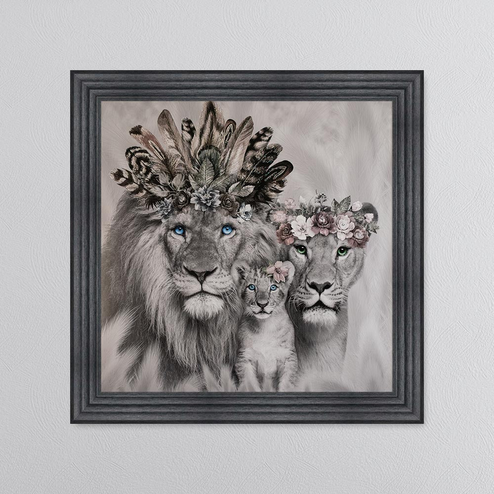 Lion Family With One Cub Framed Wall Art