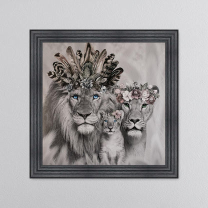 Lion Family With One Cub Framed Wall Art