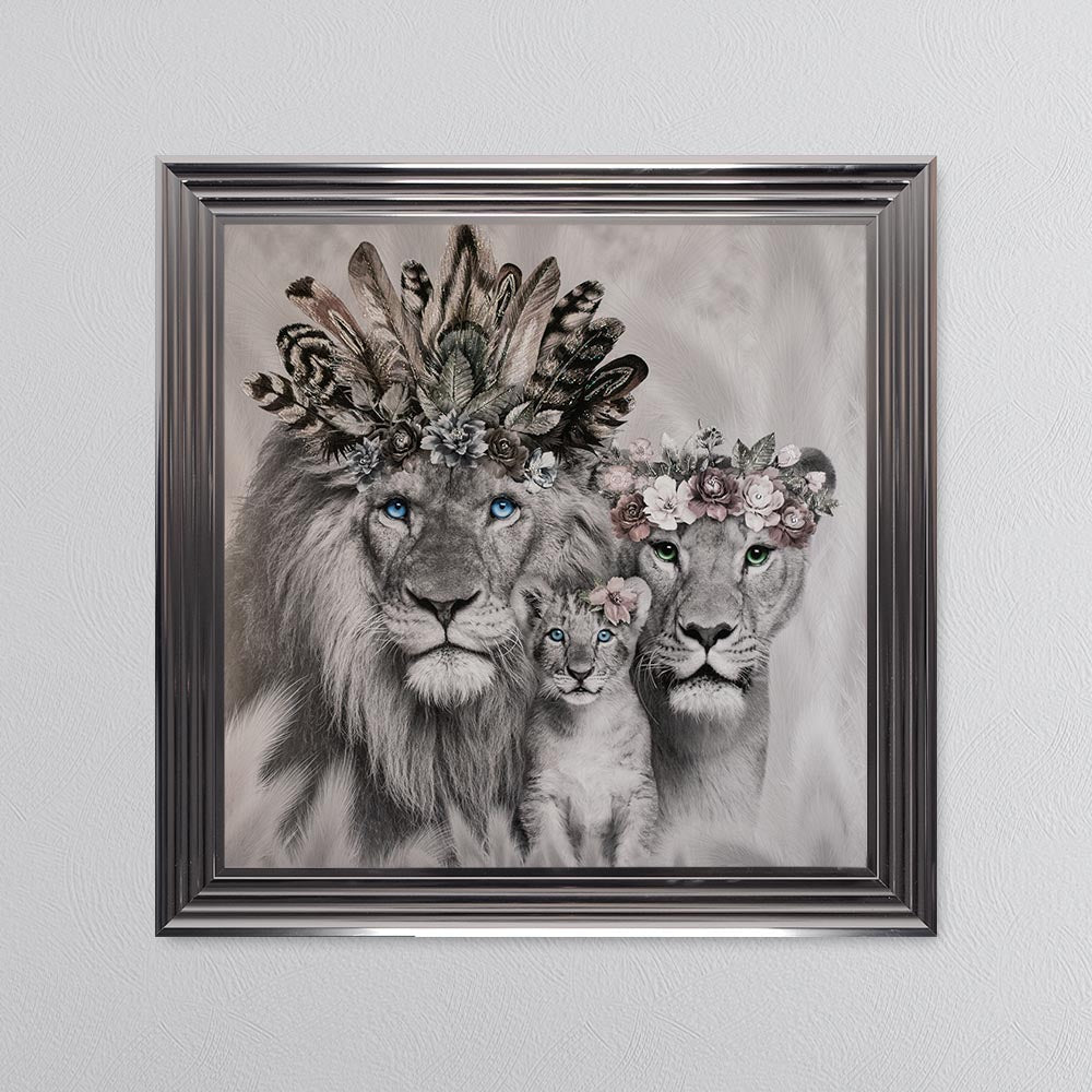 Lion Family With One Cub Framed Wall Art