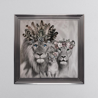 Lion Family With One Cub Framed Wall Art