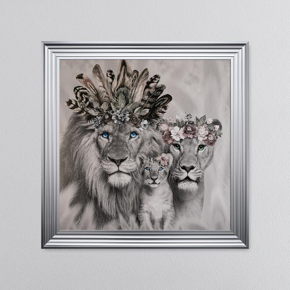 Lion Family With One Cub Framed Wall Art