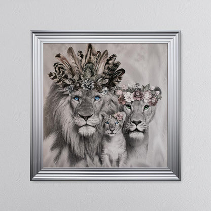 Lion Family With One Cub Framed Wall Art