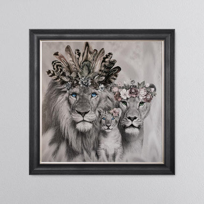 Lion Family With One Cub Framed Wall Art
