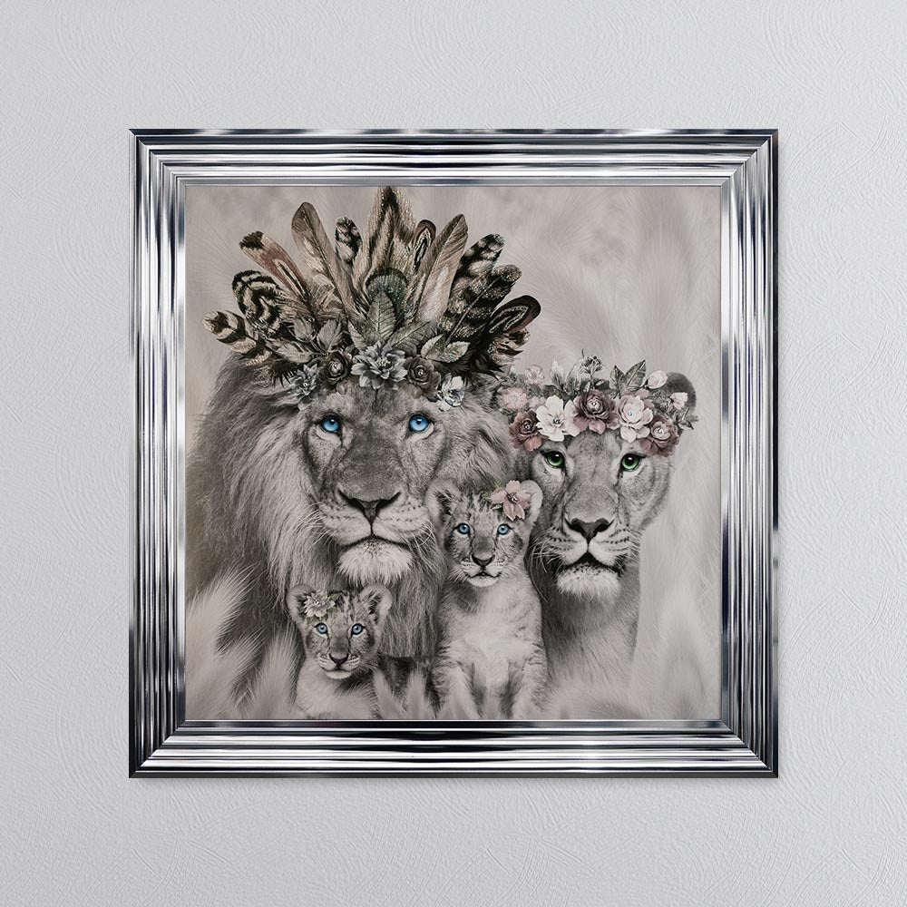 Lion Family With Two Cubs Framed Wall Art