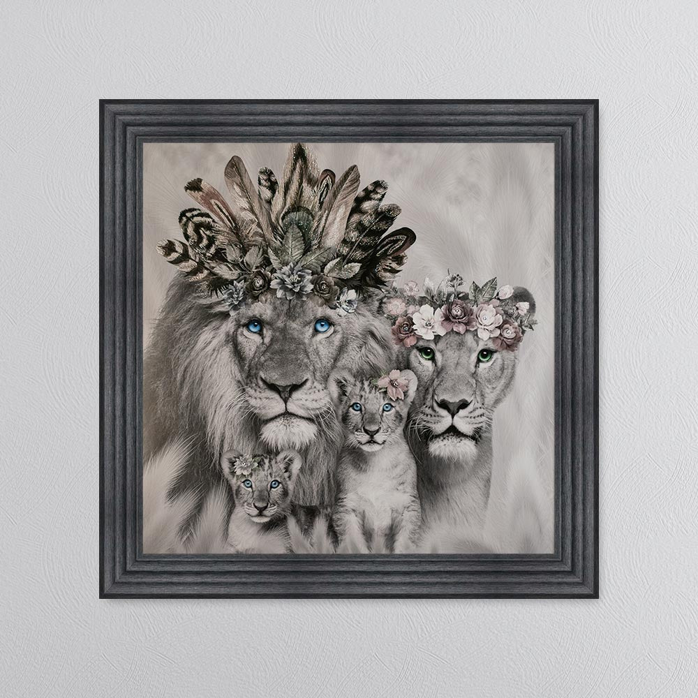 Lion Family With Two Cubs Framed Wall Art