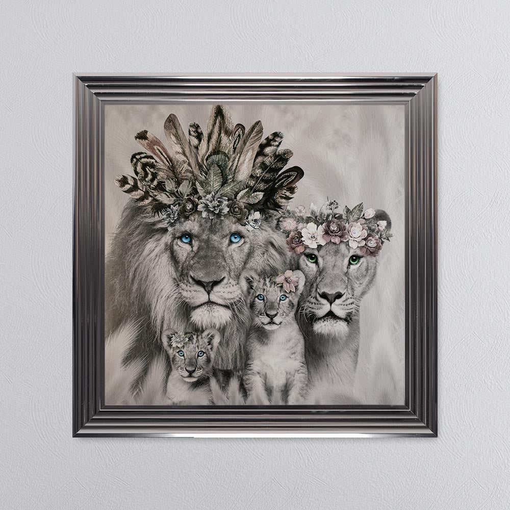 Lion Family With Two Cubs Framed Wall Art