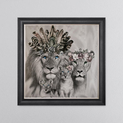 Lion Family With Two Cubs Framed Wall Art