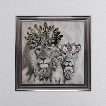 Lion Family With Three Cubs Framed Wall Art