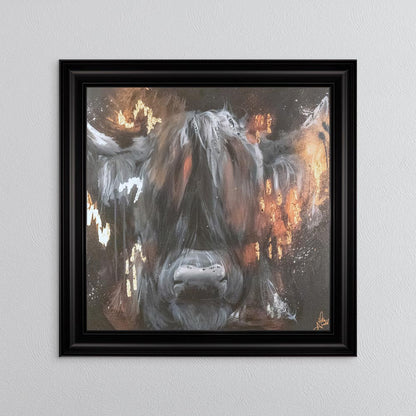 Copper Highland Cow with Multi Foil Embellishment Framed Wall Art