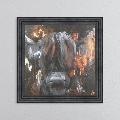 Copper Highland Cow with Multi Foil Embellishment Framed Wall Art
