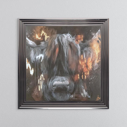 Copper Highland Cow with Multi Foil Embellishment Framed Wall Art
