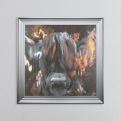 Copper Highland Cow with Multi Foil Embellishment Framed Wall Art