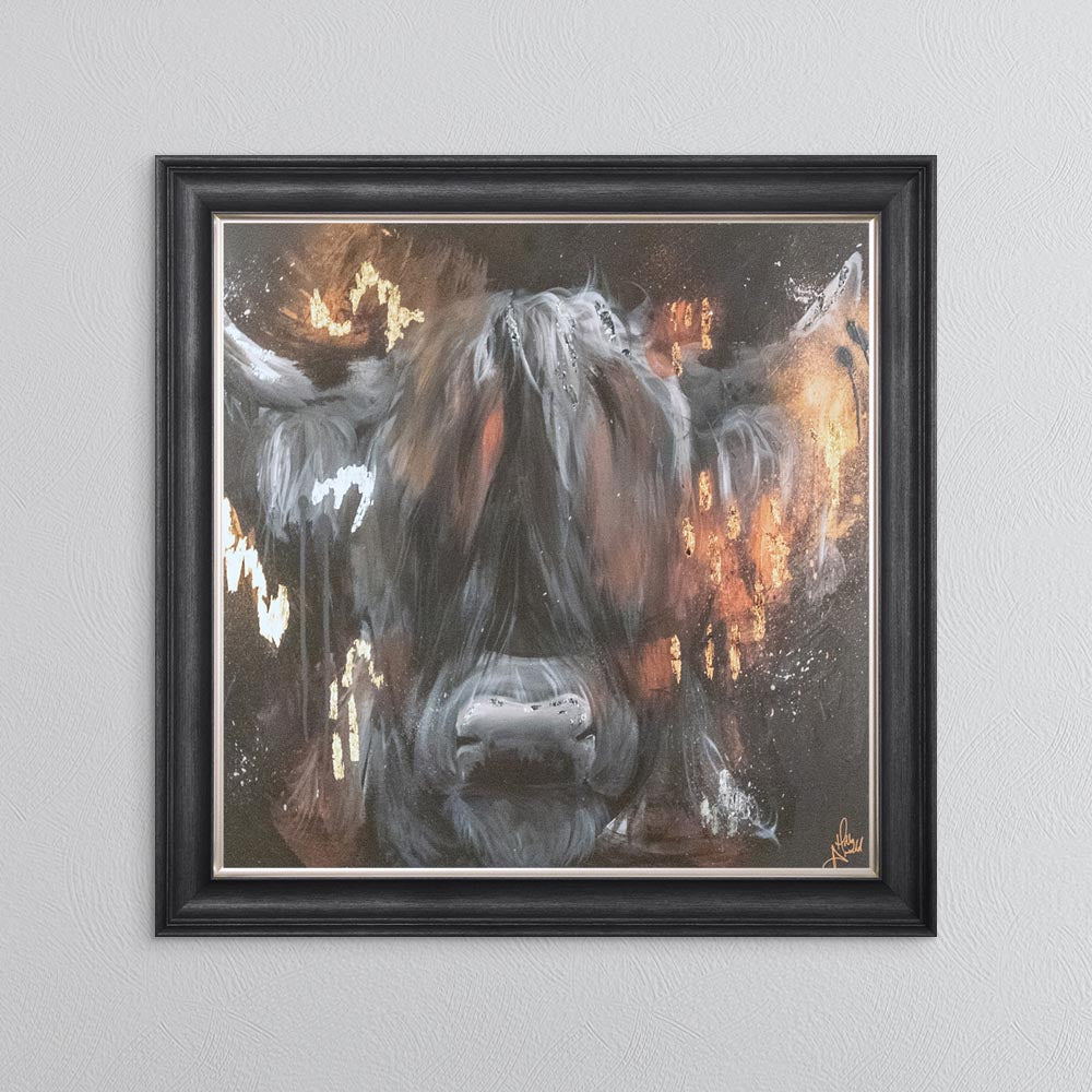 Copper Highland Cow with Multi Foil Embellishment Framed Wall Art