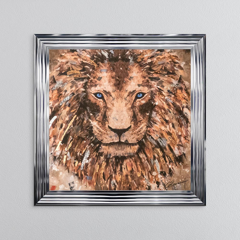 Colour Lion with Multi Foil Embellishment Framed Wall Art