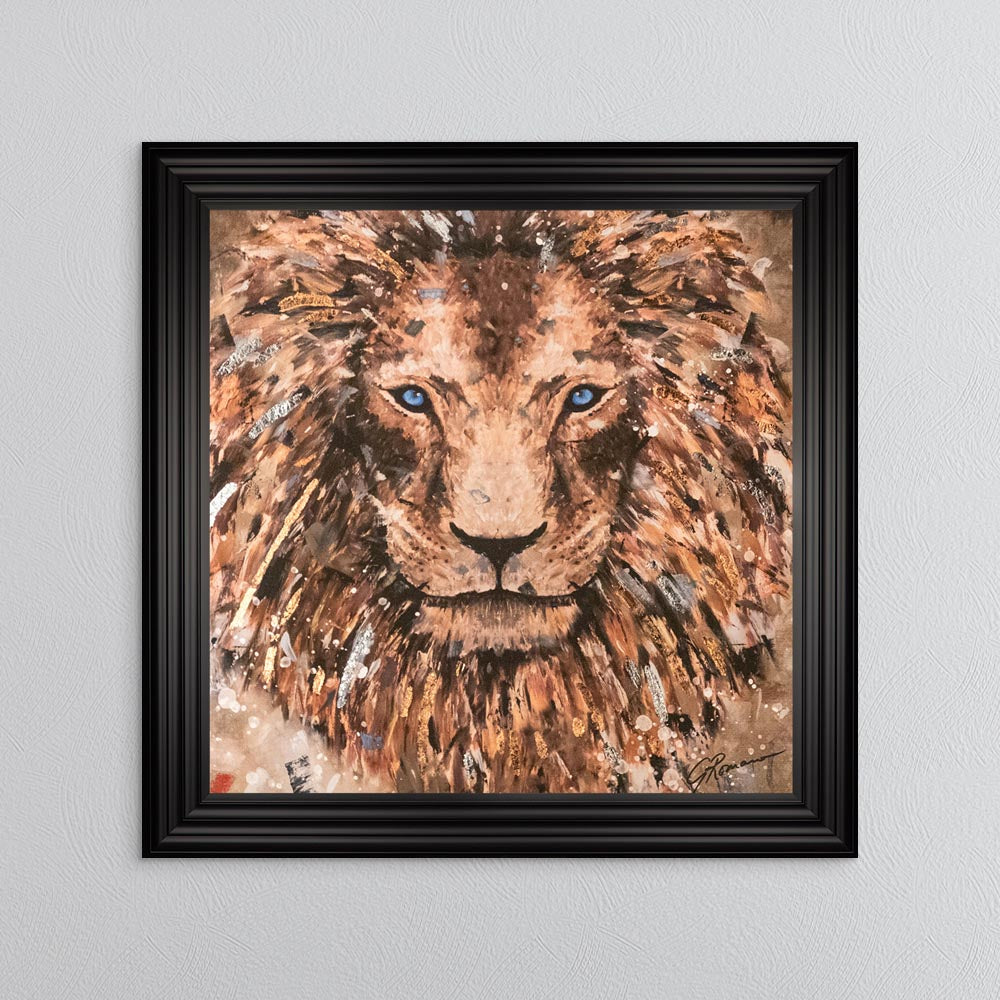Colour Lion with Multi Foil Embellishment Framed Wall Art