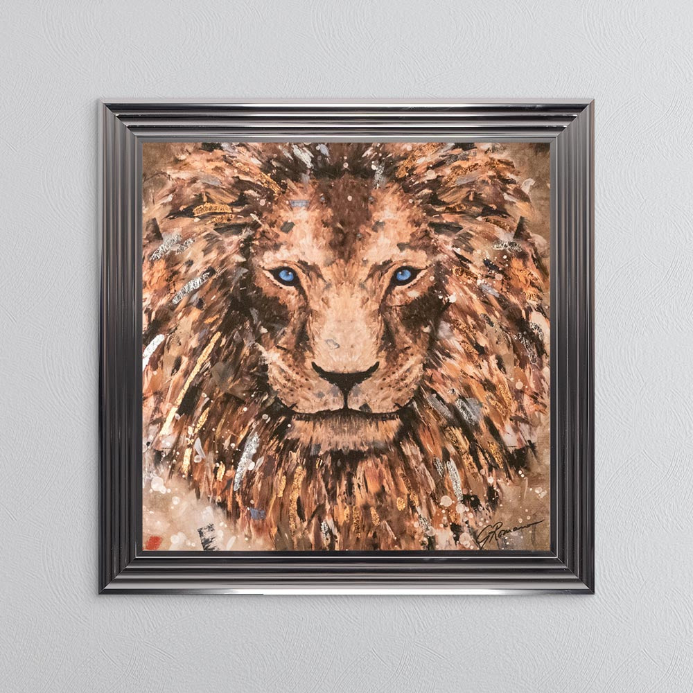 Colour Lion with Multi Foil Embellishment Framed Wall Art
