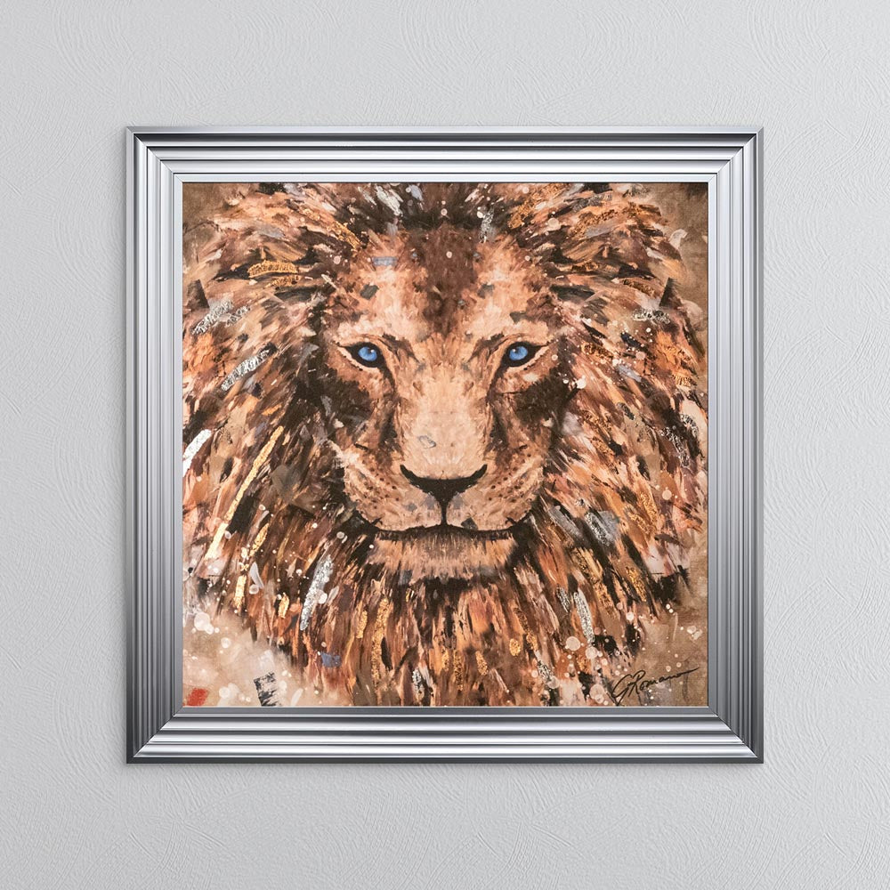 Colour Lion with Multi Foil Embellishment Framed Wall Art
